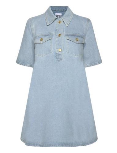 Overdyed Cutline Denim Designers Short Dress Blue Ganni