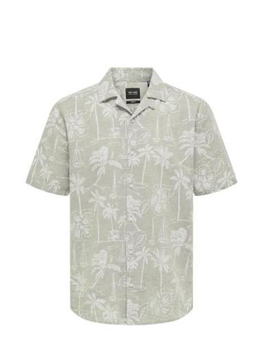 Onscaiden Ss Reg Hawaii Aop Linen Noos Tops Shirts Short-sleeved Beige...