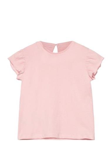 Frills Cotton T-Shirt Tops T-Kortærmet Skjorte Pink Mango