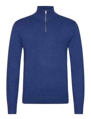 Half Zip Mélange Knit Tops Knitwear Half Zip Jumpers Blue Lindbergh