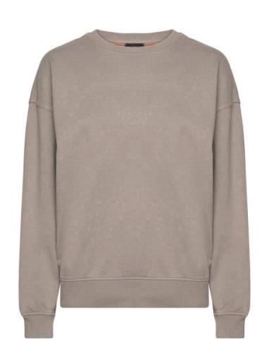 C_Elaslogan_Print Tops Sweatshirts & Hoodies Sweatshirts Grey BOSS