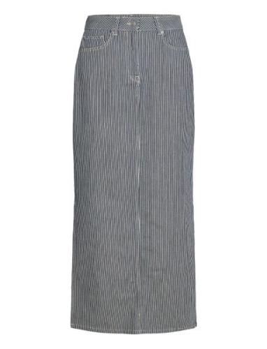 Slfmyra Hw Stripe Column Denim Skirt Lang Nederdel Blue Selected Femme