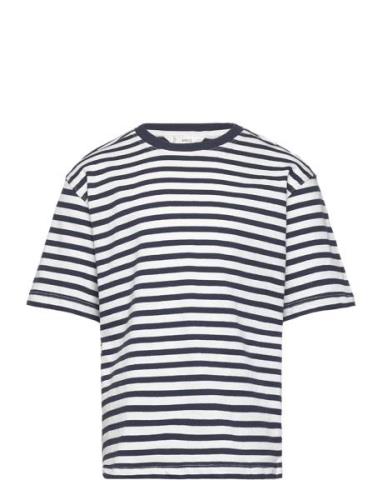 Striped Cotton T-Shirt Tops T-Kortærmet Skjorte Navy Mango