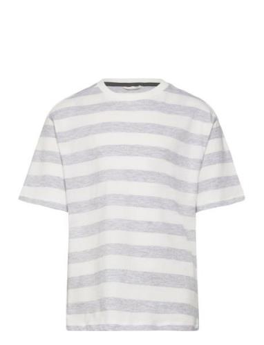 Printed Striped T-Shirt Tops T-Kortærmet Skjorte Grey Mango