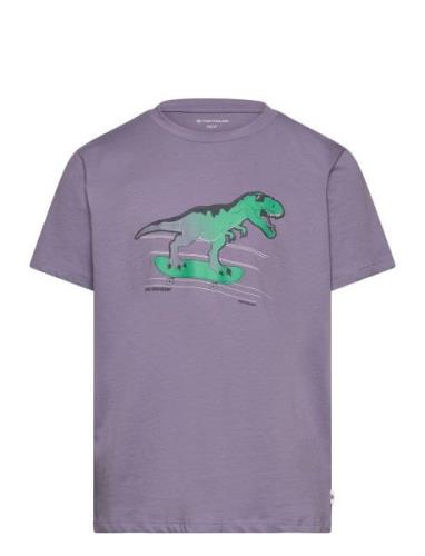 Printed T-Shirt Tops T-Kortærmet Skjorte Purple Tom Tailor