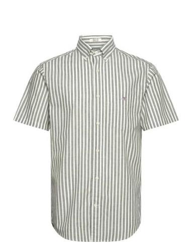 Reg Cotton Linen Stripe Ss Shirt Tops Shirts Short-sleeved Green GANT