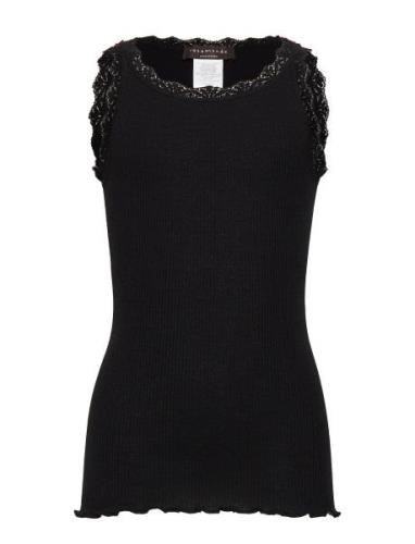 Beatha Silk Top W/ Lace Tops T-shirts Sleeveless Black Rosemunde Kids