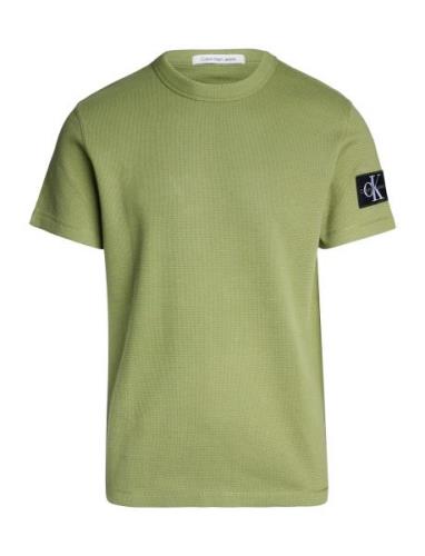 Badge Waffle Tee Tops T-Kortærmet Skjorte Khaki Green Calvin Klein Jea...