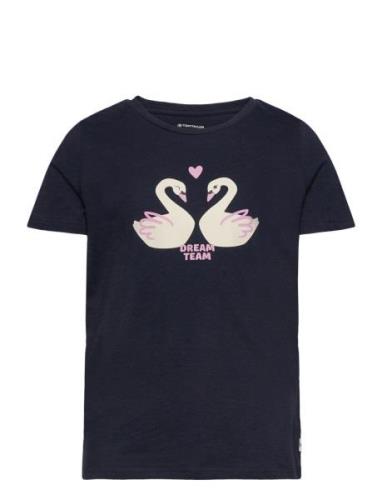 Printed T-Shirt Tops T-Kortærmet Skjorte Navy Tom Tailor