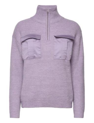 Ihmasino Ls Tops Knitwear Turtleneck Purple ICHI