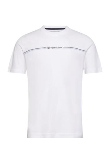 Printed Crewneck T-Shirt Tops T-Kortærmet Skjorte White Tom Tailor