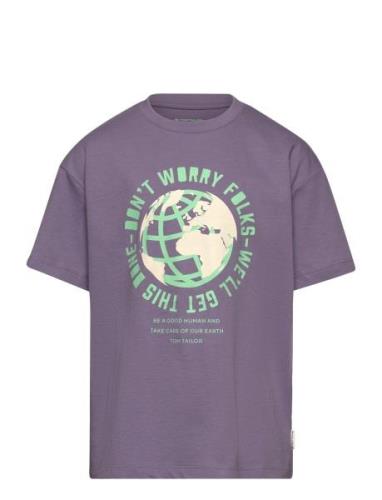 Over Printed T-Shirt Tops T-Kortærmet Skjorte Purple Tom Tailor