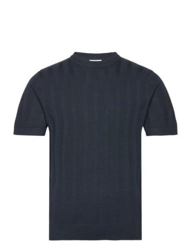 Knitted Crew Neck T-Shirt Tops T-Kortærmet Skjorte Navy Lindbergh