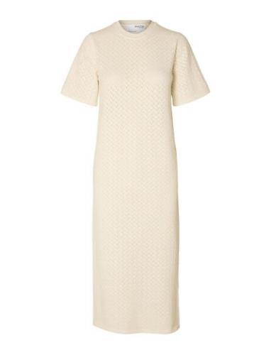 Slfhelena 2/4 Knit Dress Knælang Kjole White Selected Femme