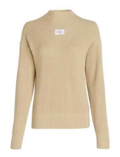 Woven Label Loose Sweater Tops Knitwear Jumpers Beige Calvin Klein Jea...