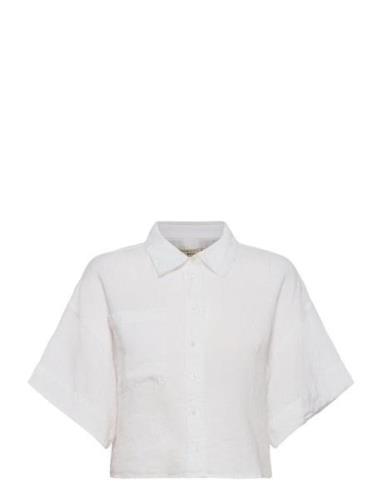 Wellie Linen Shirt Tops Shirts Short-sleeved White Gina Tricot