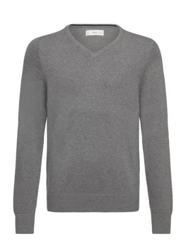 V-Neck Sweater Tops Knitwear Pullovers Grey Mango