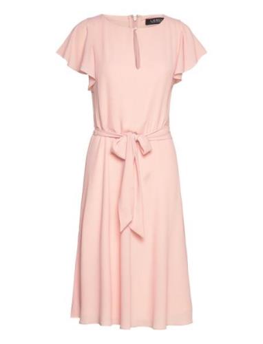 Belted Bubble Crepe Dress Knælang Kjole Pink Lauren Ralph Lauren