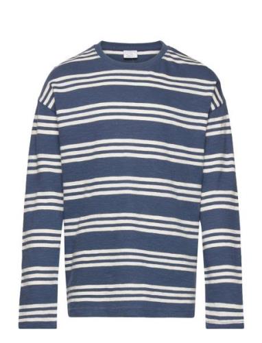 Top Ls Essential Stripe Tops T-shirts Long-sleeved T-Skjorte Blue Lind...