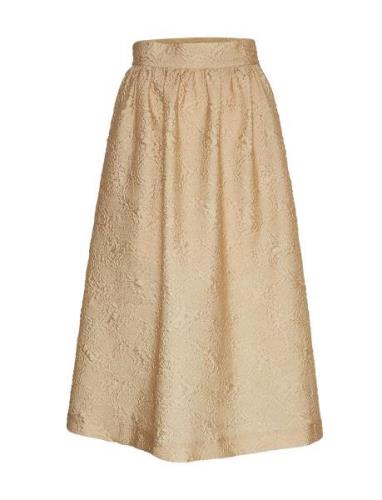 Mschaldis Skirt Knælang Nederdel Beige MSCH Copenhagen