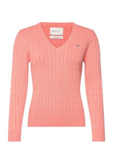 Stretch Cotton Cable V-Neck Tops Knitwear Jumpers  GANT