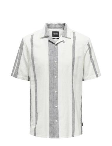 Onscaiden Life Stripe Linen Resort Noos Tops Shirts Short-sleeved Whit...