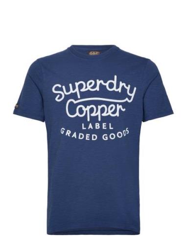 Copper Label Script Tee Tops T-Kortærmet Skjorte Blue Superdry