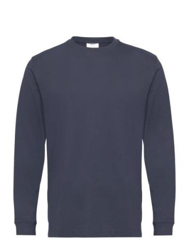 Long-Sleeved Pique Cotton T-Shirt Tops T-Langærmet Skjorte Navy Mango