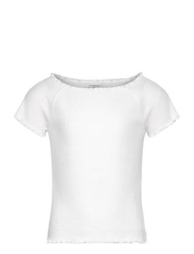 Top Rib Curly Hem Stina Tops T-Kortærmet Skjorte White Lindex