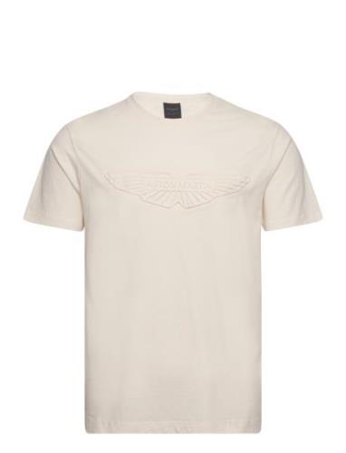 Am Emboss Tee Tops T-Kortærmet Skjorte Cream Hackett London