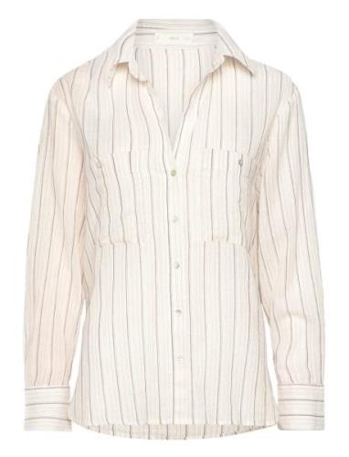 Pocket Striped Shirt Tops Shirts Long-sleeved Beige Mango