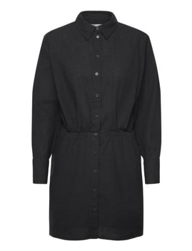 Linen Blend Shirt Dress Kort Kjole Black Gina Tricot