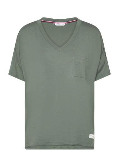 Ss Tee V Neck Top Green Tommy Hilfiger