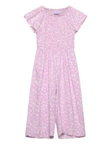 Jumpsuit With Smock And Aop Jumpsuit Pink Lindex