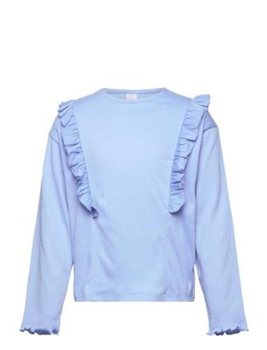 Top Long Sleeve Flounce Tops T-shirts Long-sleeved T-Skjorte Blue Lind...