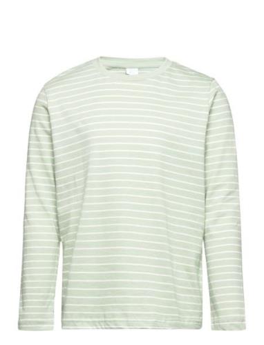 Top L S Basic Stripe Tops T-shirts Long-sleeved T-Skjorte Green Lindex