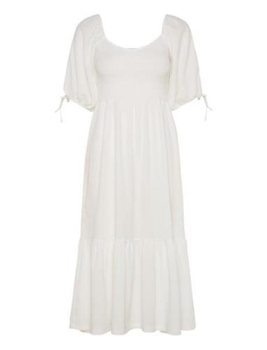 Short Sleeve Smock Dress Knælang Kjole White Bubbleroom