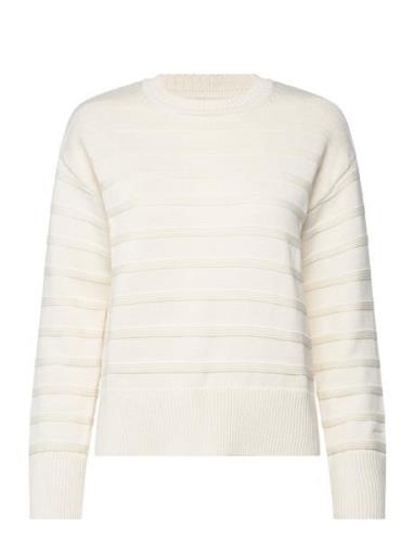 Tonal Striped Cotton C-Neck Tops Knitwear Jumpers Cream GANT