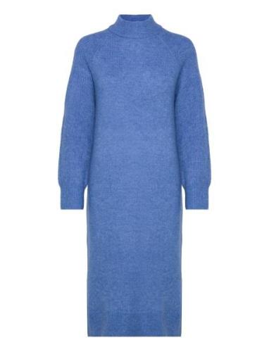 Slfrena Ls High Neck Knit Dress Camp Knælang Kjole Blue Selected Femme