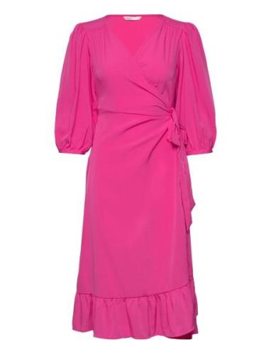 Onlolivia 3/4 Wrap Midi Dress Wvn Knælang Kjole Pink ONLY