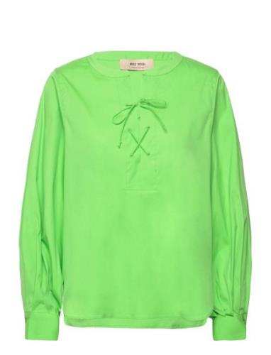 Yen Tie Blouse Tops Blouses Long-sleeved Green MOS MOSH