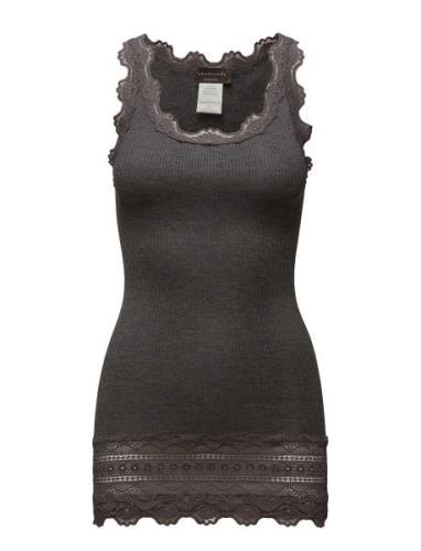 Silk Top W/ Lace Tops T-shirts & Tops Sleeveless Grey Rosemunde