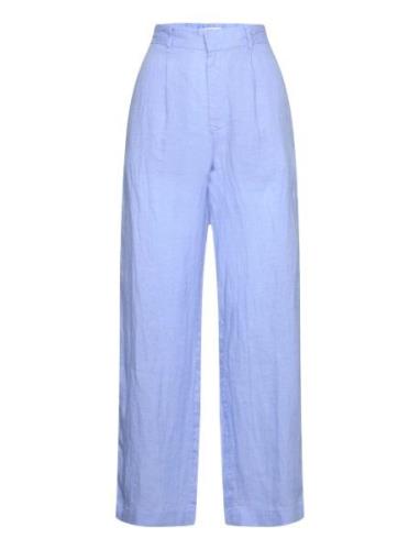 Denise Linen Trousers Bottoms Trousers Wide Leg Blue Gina Tricot