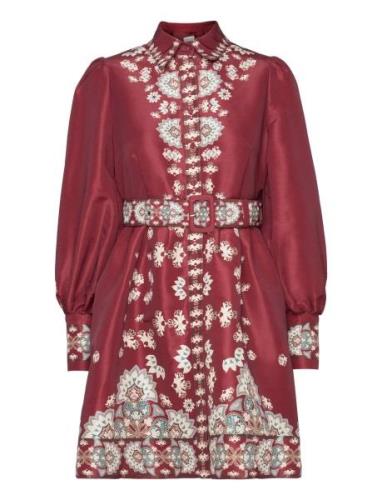 Mathilde Belted Printed Mini Dress Kort Kjole Burgundy Malina