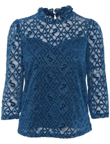 Crgila Lace Blouse With Lining Tops Blouses Long-sleeved Navy Cream