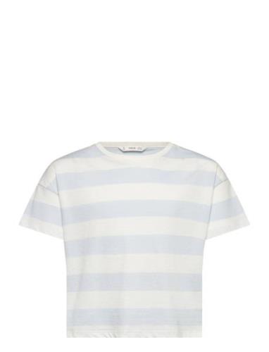 Striped Cotton T-Shirt Tops T-Kortærmet Skjorte Blue Mango