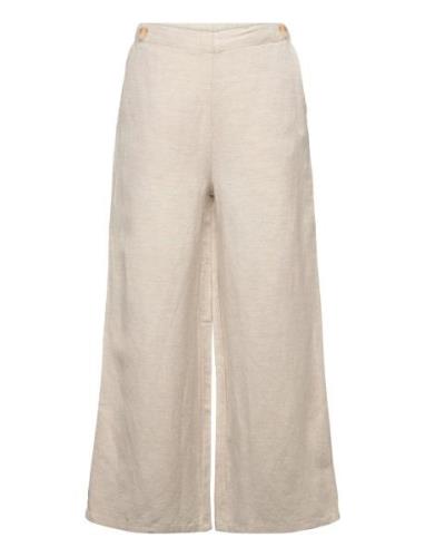 Linen Trousers With Buttons Bottoms Trousers Beige Mango