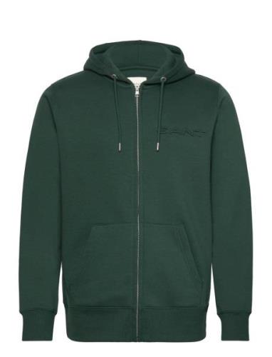 Embossed Full Zip Hoodie Tops Sweatshirts & Hoodies Hoodies Green GANT