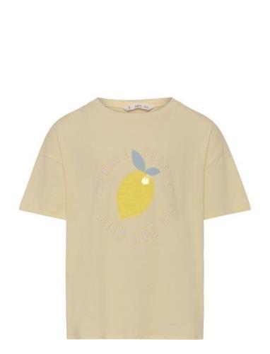 Printed Cotton-Blend T-Shirt Tops T-Kortærmet Skjorte Yellow Mango