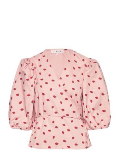 Rebekka Wrap Blouse Tops Blouses Short-sleeved Pink A-View